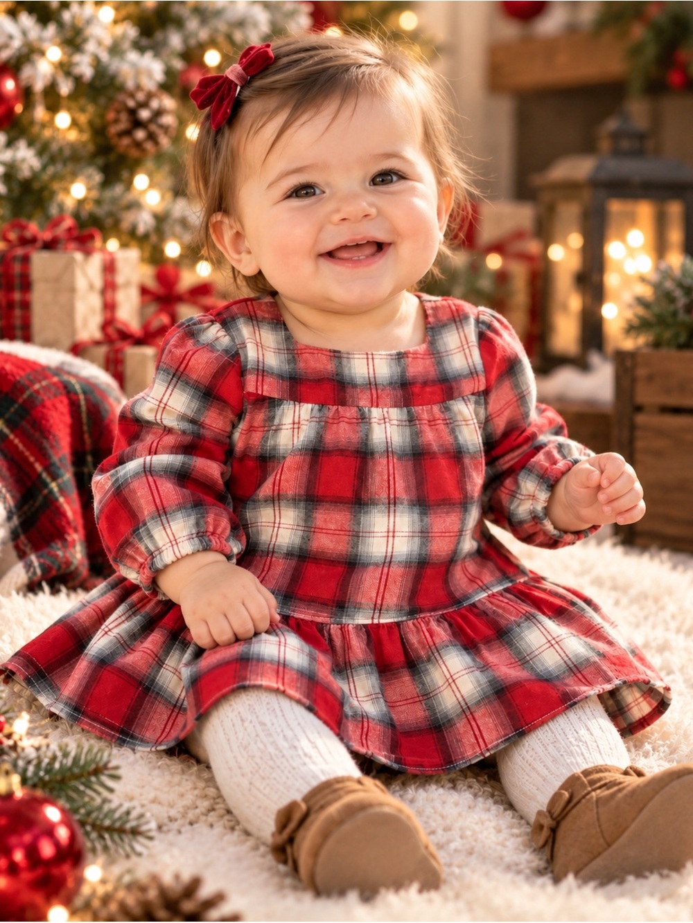 Baby Gap Girls Red Plaid Flannel Tiered Holiday Dress 6–12 Months